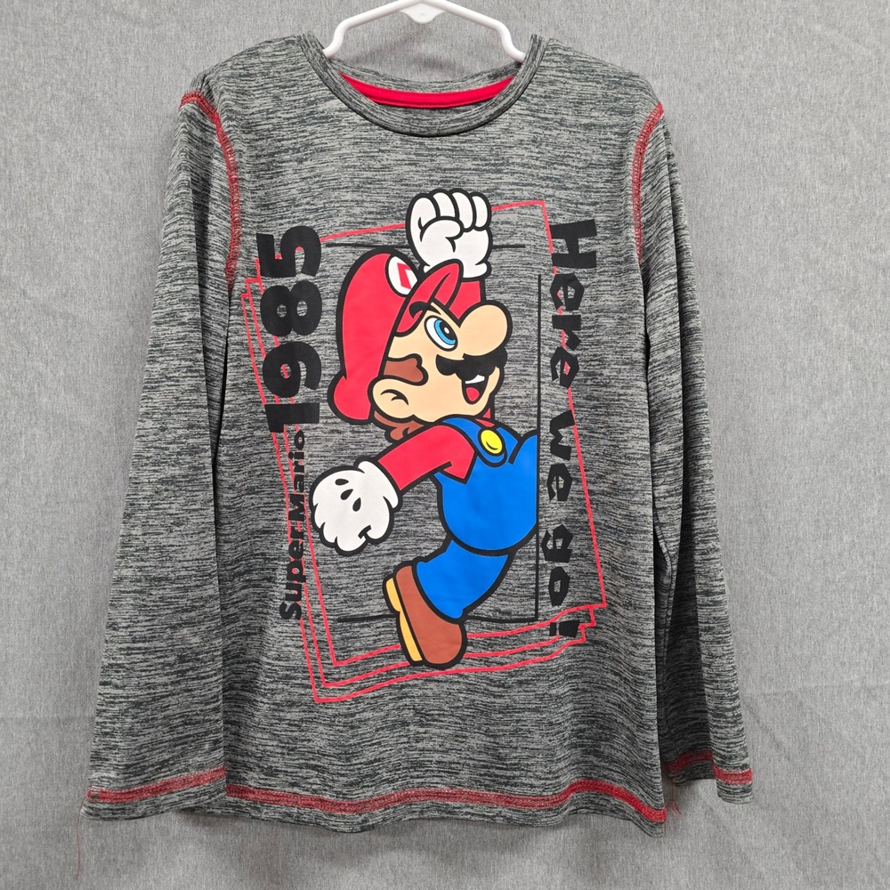 Jumping Beans Super Mario Active Shirt Kids 7 Gray Long Sleeve Nintendo 1985